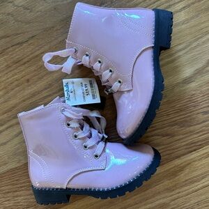 Tahari Pink Patent Glitter Kids Combat Boots 10T